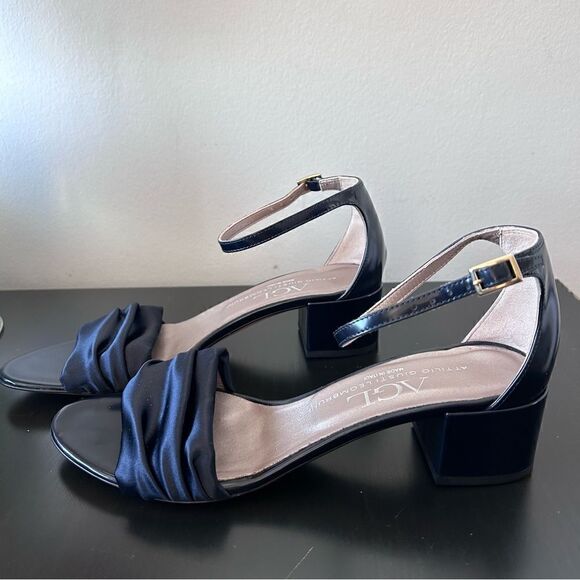 AGL Satin Top All leather sandals in navy blue - Picture 7 of 11